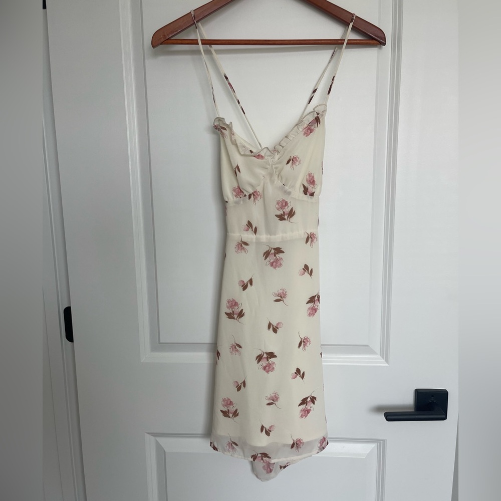 Cream and Pink Floral Mini Dress